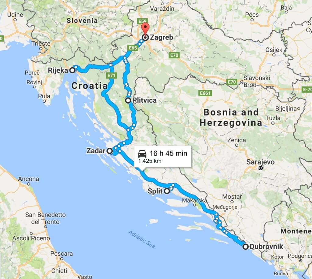 croatia road trip itinerary map