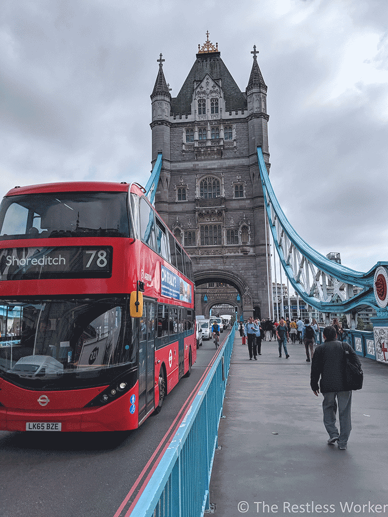 London city bus on tower bridge